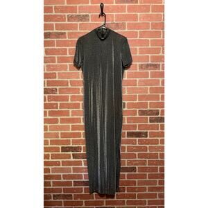 Sandra Ow-Wing Black and Silver Long Metallic Dress - 8